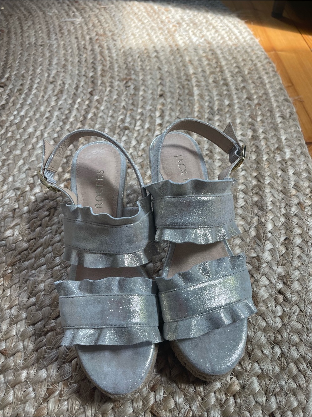 Jack Rogers Silver Metallic Ruffle Slingback Sandals - Women